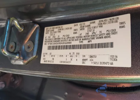 2013 Ford Escape Se z USA, uszkodzony, nr VIN 1FMCU0GX5DUD22065